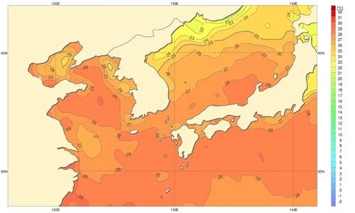 16일 기준 한반도 주변 해수면 온도. [기상청 제공. 재판매 및 DB 금지]