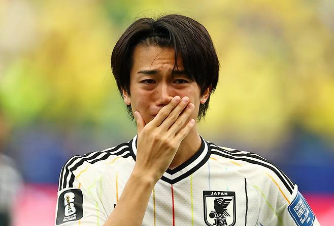 Soccer Football - FIFA World Cup 2026 - Round of 32 - Brazil v Japan - Houston Stadium, Houston, Texas, U.S. - June 29, 2026 Japan's Keito Nakamura looks dejected after the match REUTERS/Phil Noble<저작권자(c) 연합뉴스, 무단 전재-재배포, AI 학습 및 활용 금지>