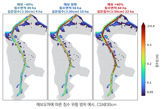 예보오차 반영한 도시침수 예측결과 화면(예시).사진=ETRI 제공