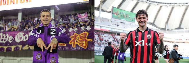 양 팀의 공격 핵심인 안양 마테우스(왼쪽)와 서울 클리말라. 한국프로축구연맹 제공