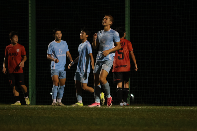동명대가 18일 국제사이버대학교와의 조별리그 3차전에서 8-0으로 승리했다. 멀티골을 기록한 동명대 박지성./한국대학축구연맹 제공