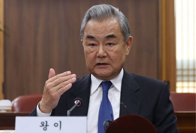 왕이 중국 외교부장이 19일 서울 종로구 정부서울청사 외교부에서 개최된 한중 외교장관 회담에서 발언하고 있다. [연합뉴스]