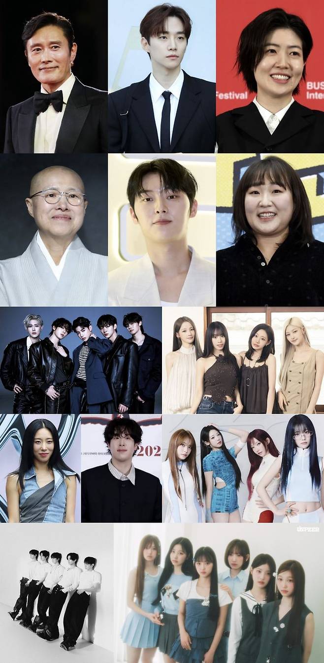 [서울=뉴시스]제8회 뉴시스 한류엑스포(2026 K-EXPO) 수상자.(맨 위 왼쪽부터)이병헌, 이준호, 심은경, (가운데 줄 왼쪽부터)선재스님, 최현욱, 이수지, (셋째 줄 왼쪽부터) 앤더블, 키스오브라이프, (넷째 줄 왼쪽부터) 원밀리언 창립자 리아킴, 피오, QWER, (마지막줄 왼쪽부터) 이븐, 유스피어. (사진=뉴시스 DB, 각 소속사 제공) photo@newsis.com *재판매 및 DB 금지