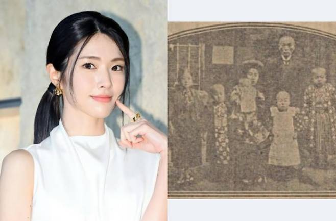 배우 하영[왼쪽. 본인 인스타그램]과 1918년 12월10일자 ‘매일신보’에 있는 안상호 가족 모습. [국립중앙도서관 자료 갈무리]