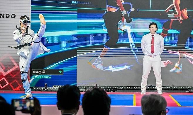 2024년 무주에서 열린 국제 오픈 버추얼 태권도 대회 때 시범경기 모습. 태권도진흥재단 제공
