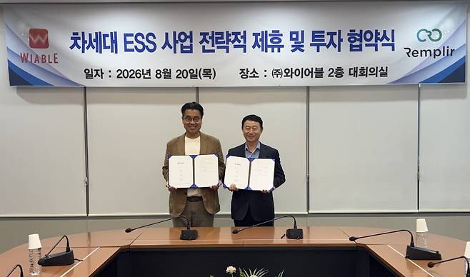 김수진 럼플리어 대표(왼쪽)와 김문환 와이어블 대표(오른쪽)가 와이어블 본사에서 전략적 제휴 및 투자 협약식을 체결했다./사진=와이어블