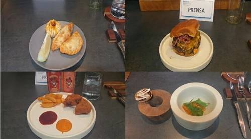 코트라 주최 쿠킹쇼에서 선보인 '한국의 맛'을 곁들인 엠파나다, 햄버거, 밀라네사 (부에노스아이레스=연합뉴스) 김선정 통신원 = 지난 19일(현지시간) 농림축산식품부와 코트라 부에노스아이레스 무역관이 '농식품 시장개척사업'의 일환으로 중남미 최초 한식 파인 다이닝 미슐랭 1스타 식당인 '한'에서 아르헨티나 대표 외식업계 관계자 10여명을 초대해 '한국의 맛'을 곁들인 엠파나다, 햄버거, 밀라네사, 타르타르 등을 선보였다. 2026.8.24 sunniek8@yna.co.kr
