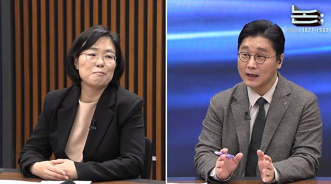 2차 종합특검팀(특별검사 권창영) 김지미 특별검사보(왼쪽)가 지난 4월 ‘김어준의 겸손은힘들다 뉴스공장’ 코너인 ‘정준희의 논’에 출연했다. 김어준 뉴스공장 캡쳐