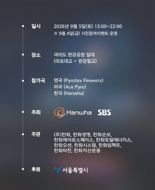 2026 서울 여의도 서울 세계 불꽃축제 명당과 시간표·일정&nbsp; ©한화