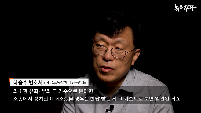 하승수 변호사(세금도둑잡아라 공동대표)는 뉴스타파와 인터뷰에서 국회의원이 제기하는 소송에 대해서도 '패소 시 반환' 등의 제한이 있어야 한다고 말했다.