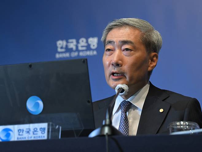 신현송 한국은행 총재가 8월 27일 오전 서울 중구 한국은행에서 열린 금융통화위원회 통화정책방향 간담회에서 발언하고 있다. 사진공동취재단