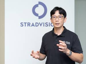 권태산 스트라드비젼 COO가 8일 스트라드비젼 동탄 오피스에서 AI 기반 인식 SW 개발 현황을 발표하고 있다. 사진제공=스트라드비전