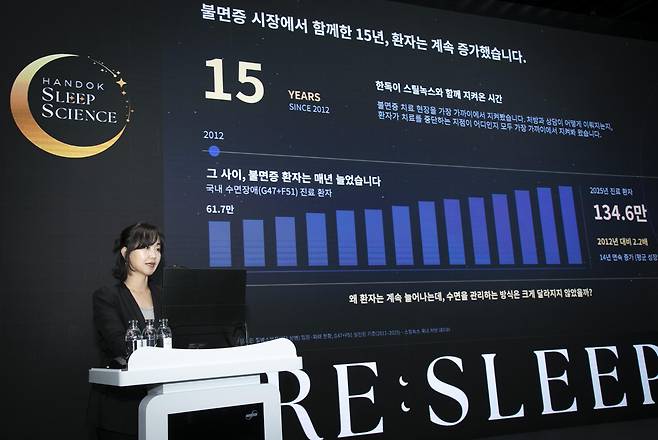 미디어 세션에서 ‘한독 슬립 사이언스’ 비전 설명을 하고 있는 김윤미 전무. 사진제공｜한독