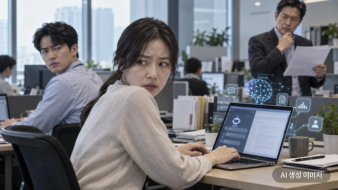직장 내 생성형 인공지능(AI) 사용이 빠르게 확산하면서 예상치 못한 문제가 불거지고 있다. 업무 효율은 높아졌지만 보고서나 이메일을 누가, 어떻게 작성했는지를 둘러싸고 동료 간 불신이 커지고 있는 것이다. 사진은 기사의 이해를 돕기 위해 AI를 활용해 생선한 이미지임. 챗GPT