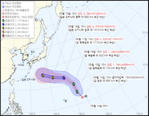 25호 태풍 두쥐안 예상 경로