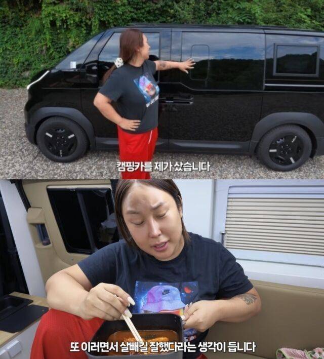 최근 33kg 체중 감량에 성공해 화제를 모은 방송인 풍자가 6개월을 기다려 손에 쥐은 맞춤형 캠핑카와 함께 첫 차박에 나섰다./유튜브 채널 ‘풍자테레비’