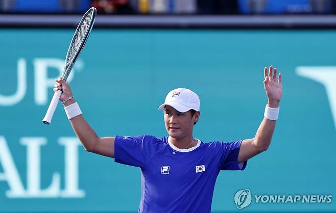 승리에 기뻐하는 권순우 [로이터=연합뉴스]