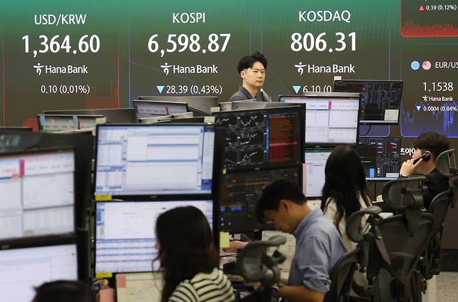 <YONHAP PHOTO-3249> 오늘 아침 증시 (서울=연합뉴스) 신준희 기자 = 16일 오전 중구 하나은행 본점 딜링룸. 2026.9.16 hama@yna.co.kr/2026-09-16 09:16:12/<저작권자 ⓒ 1980-2026 ㈜연합뉴스. 무단 전재 재배포 금지, AI 학습 및 활용 금지>