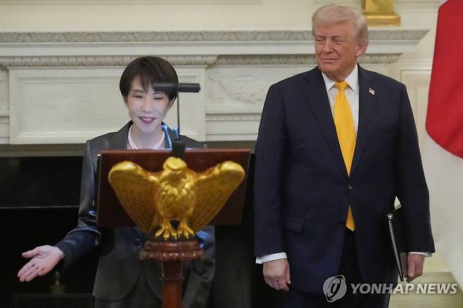 지난 3월 다카이치 총리와 트럼프 대통령 [AP=연합뉴스 자료사진. 재판매 및 DB 금지]