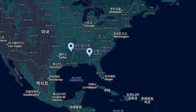 한화에어로스페이스 지상방산 생산 거점 2곳 위치. 구글 지도 갈무리