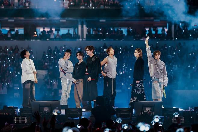BTS performs during the "BTS World Tour 'Arirang' in Los Angeles" concert at SoFi Stadium in California, Sept. 5. (Big Hit Music)