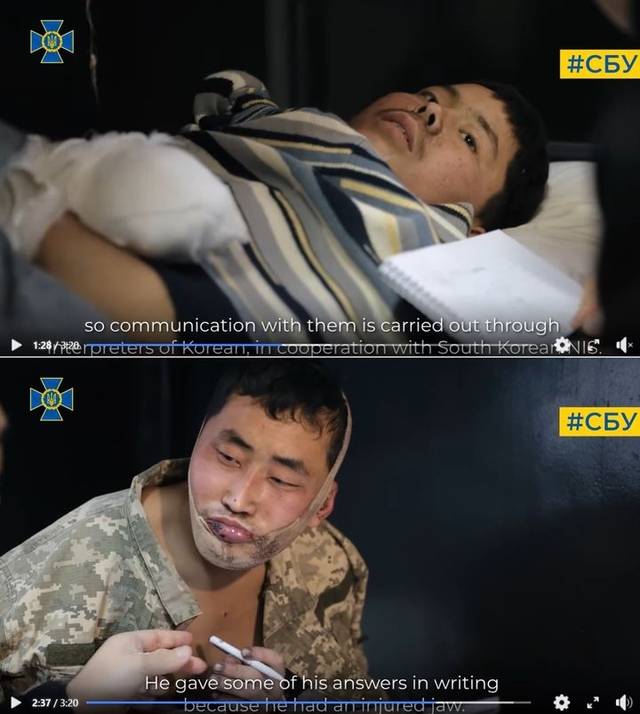우크라이나 보안국(SBU)은 생포된 북한군 2명의 모습을 담은 영상을 11일(현지 시간) SNS를 통해 공개했다. 우크라이나 보안국 페이스북 캡처