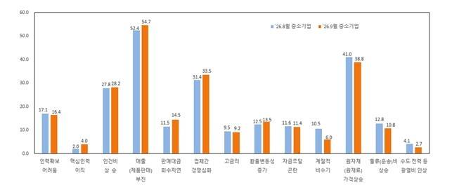중소기업 경영상 애로사항(%) [중소기업중앙회 제공. 재판매 및 DB 금지]