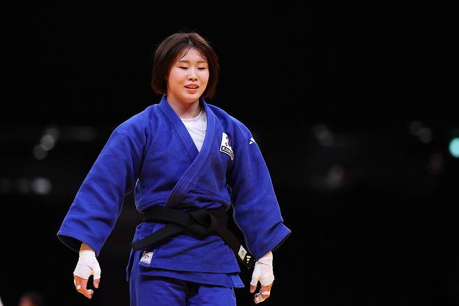 한국의 허미미가 1일 일본 아이치현 나고야의 아이치 인터내셔널 경기장에서 열린 2026 아이치·나고야 아시안게임 유도 여자 57㎏ 준결승에서 승리한 뒤 기뻐하고 있다. 나고야/최현수 기자