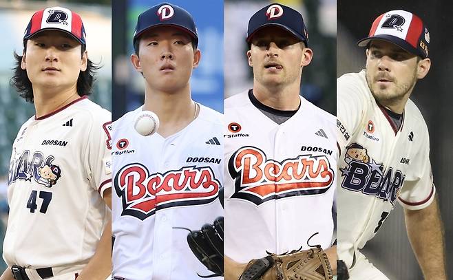 두산의 '뉴 F4'. 왼쪽부터 곽빈-최민석-벤자민-잭로그. /사진=두산 베어스