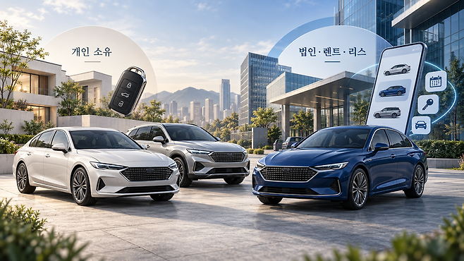 올해 상반기 국내 자동차 시장에서 개인차 판매는 줄고 법인·리스 차는 늘어나면서 법인·리스 비중이 35%에 육박했다. / 사진=생성형 AI