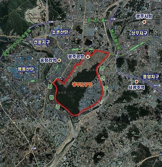 ▲호남권 반도체 국가산업단지 후보지로 우선 지정된 광주 군공항 일원. 제공=전남광주통합특별시