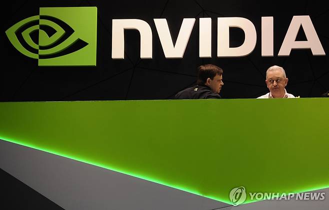 2023년 MWC 행사의 엔비디아 부스 [AP 연합뉴스 자료사진. 재판매 및 DB 금지]