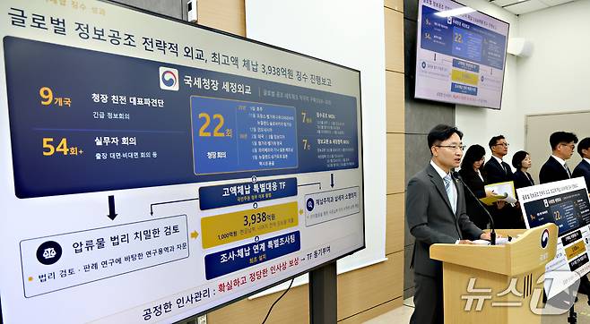 임광현 국세청장이 7일 세종시 정부세종청사에서 초 고액체납 특별대응 T/F 가동으로 '선박왕'으로 불리던 권혁 회장의 체납액 3,938억 원 전액 징수 및 완납 이행 내용을 발표하고 있다. 2026.10.7 ⓒ 뉴스1 김기남 기자