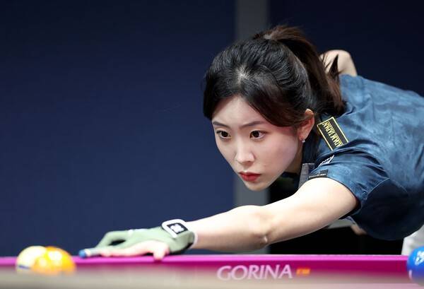 10일 경기도 고양시 고양 킨텍스 PBA 스타디움에서 열린 2026-27시즌 4차 투어 '크라운해태 PBA-LPBA 챔피언십' LPBA 준결승. 정수빈은 한지은(에스와이)을 세트스코어 3대2로 꺾었다. (정수빈(NH농협카드)). /사진=PBA