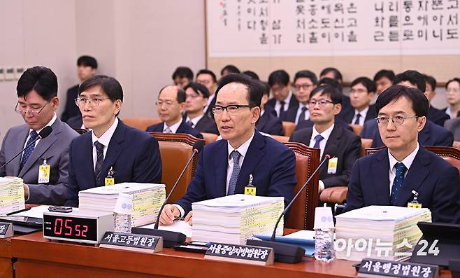 김대웅 서울고등법원장이 16일 서울 여의도 국회에서 열린 법제사법위원회의 서울고등법원 등에 대한 국정감사에서 질의에 답변하고 있다. [사진=곽영래 기자]