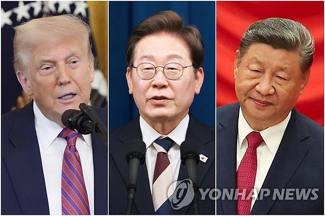 왼쪽부터 트럼프 미국 대통령·이재명 대통령·시진핑 중국 국가주석 [AP·로이터=연합뉴스·연합뉴스 자료사진. 재판매 및 DB 금지]