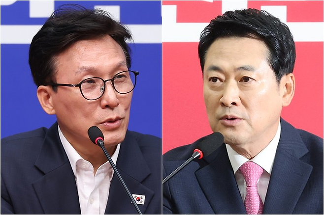 더불어민주당 김민석 대표(왼쪽)와 국민의힘 장동혁 대표. [연합뉴스]