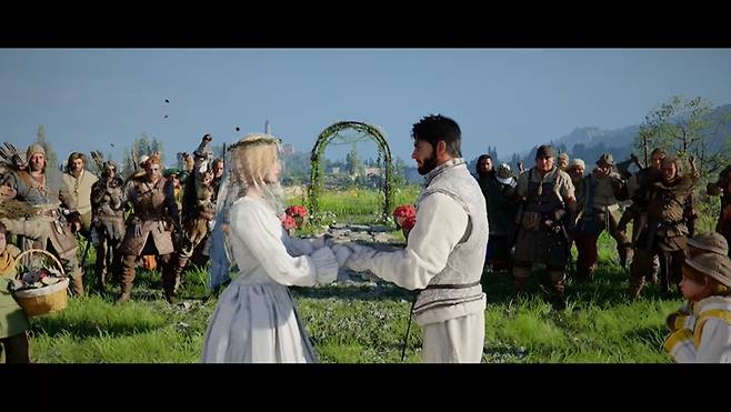 본편에서 동물과의 교감이 있었다면 DLC는 NPC(Non-Player Character)와 연인이나 혼인 관계를 맺게 한 게 눈에 띈다. /&nbsp;&nbsp;'붉은사막' DLC '미지의 여정' 영상 갈무리