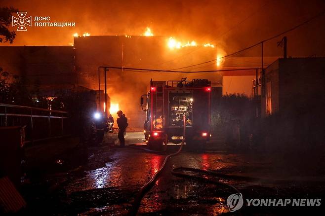 21일 러시아군 드론 공격받은 우크라이나 폴타바 산업단지 [로이터=연합뉴스. 재판매 및 DB금지]