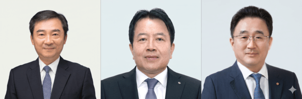 왼쪽부터 김열홍 연구개발(R&D) 총괄사장과 이병만 경영관리본부장 부사장, 유재천 약품사업본부장 부사장. [출처=유한양행]