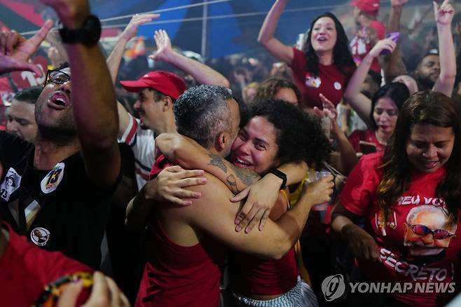 리우데자네이루에서 룰라 대통령 당선 축하하는 지지자들 [AP=연합뉴스. 재판매 및 DB 금지]