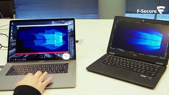 F시큐어가 유튜브에 공개한 인텔CPU 노트북 해킹 시연 영상. 원격관리를 위한 인텔AMT 기능을 사용해 공격자가 자신의 컴퓨터(왼쪽)로 해킹된 컴퓨터(오른쪽)의 화면을 실시간으로 보면서 제어할 수 있는 상태로 만들었다.