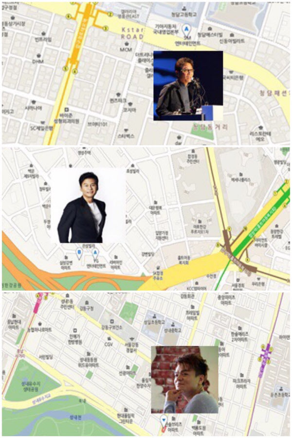 SM·YG·JYP 사옥 위치. /네이버 지도