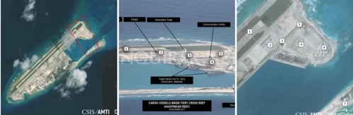 중국이 남중국해 피어리 크로스 암초에 조성하는 군사시설 CSIS/AMTI 홈페이지 캡처