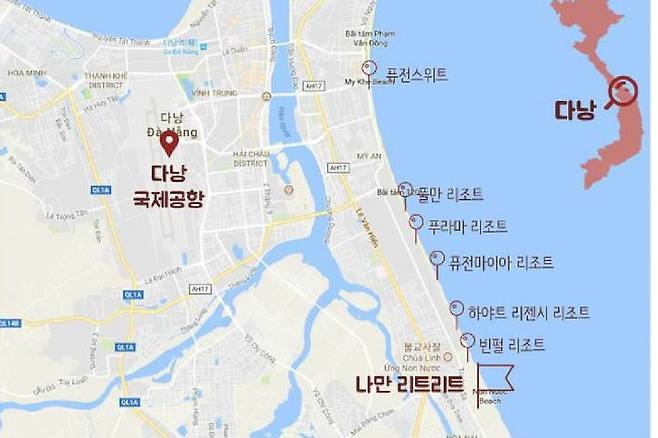 다낭 주요 풀빌라 리조트 위치. (사진=베트남스토리 제공)