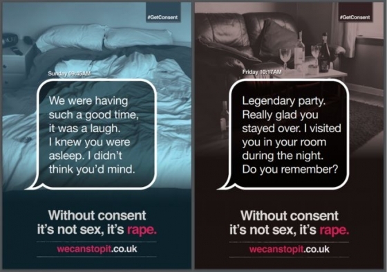 영국 스코틀랜드 경찰의 홍보 포스터. 동의 없는 성관계는 강간이라는 내용이 담겼다./사진=BBC 캡처