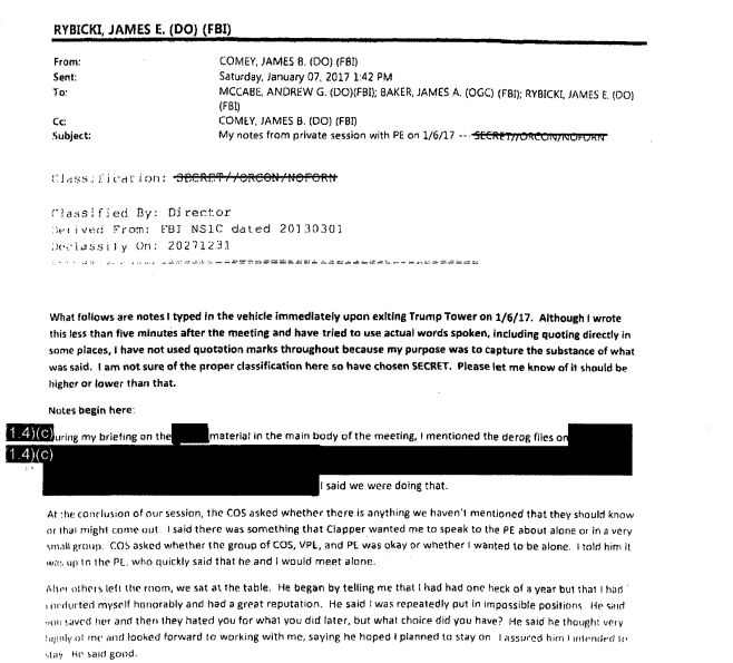 도널드 트럼프 미국 대통령과 제임스 코미 전 연방수사국(FBI) 국장의 대화 내용이 담긴 이른바 '코미 메모'가 공개됐다.