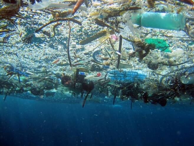 바다에 떠 있는 고체 쓰레기의 모습. 이 중 80% 이상은 분해되지 않는 플라스틱 쓰레기다. - 사진 출처 미국 해양대기청(NOAA)