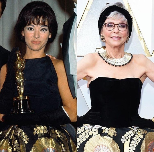 리타 모레노는 올해 아카데미 시상식에서 1962년에 입었던 드레스를 개조해 입고 나와 눈길을 끌었다./에코에이지 인스타그램