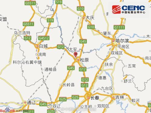 중국 동북 지린성에서 28일 새벽 규모 5.7의 지진 발생 진원지. [사진 중국지진대망 캡처]